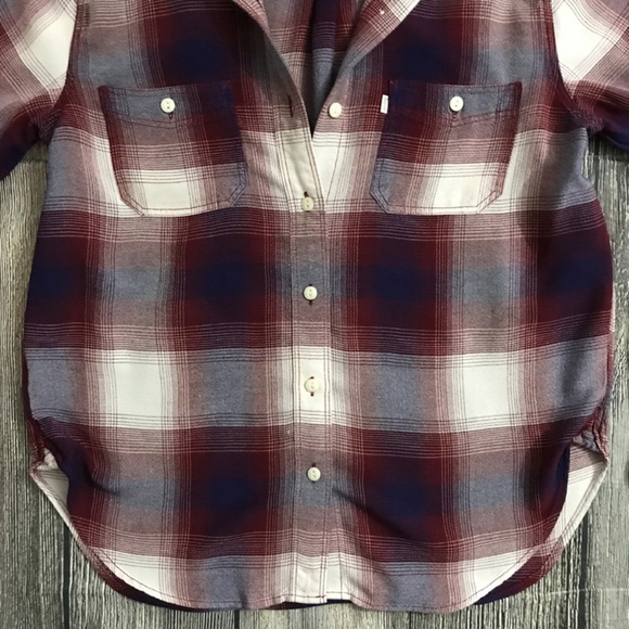 Levi's Blue Red Flannel Button Up Shirt Top M - Picture 6 of 8